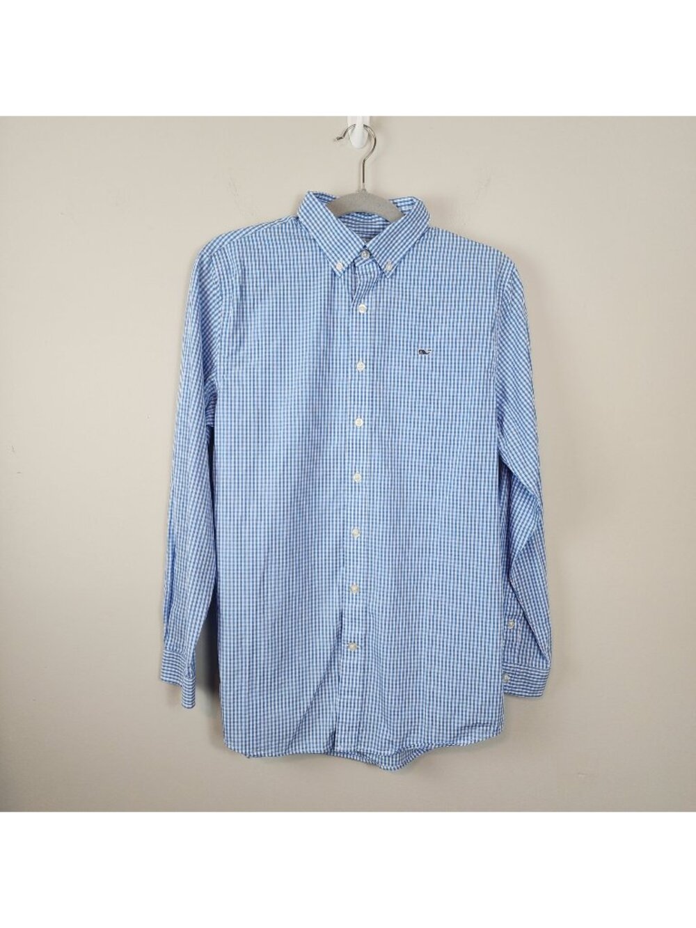 Vineyard Vines Boys Blue & White Gingham Whale Shirt sz XL /18 Preppy Academia